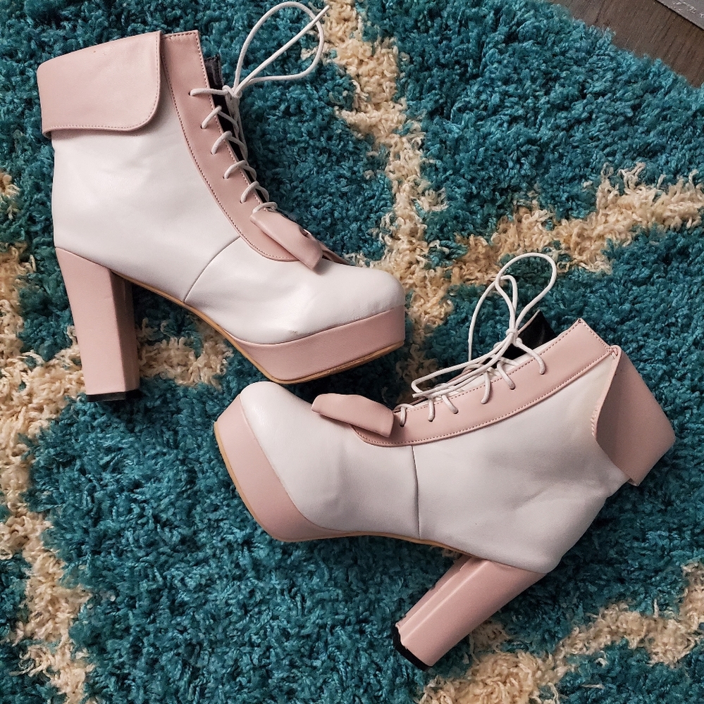 Jingpin platform heeled bow front lace up 11 - Picture 4 of 7